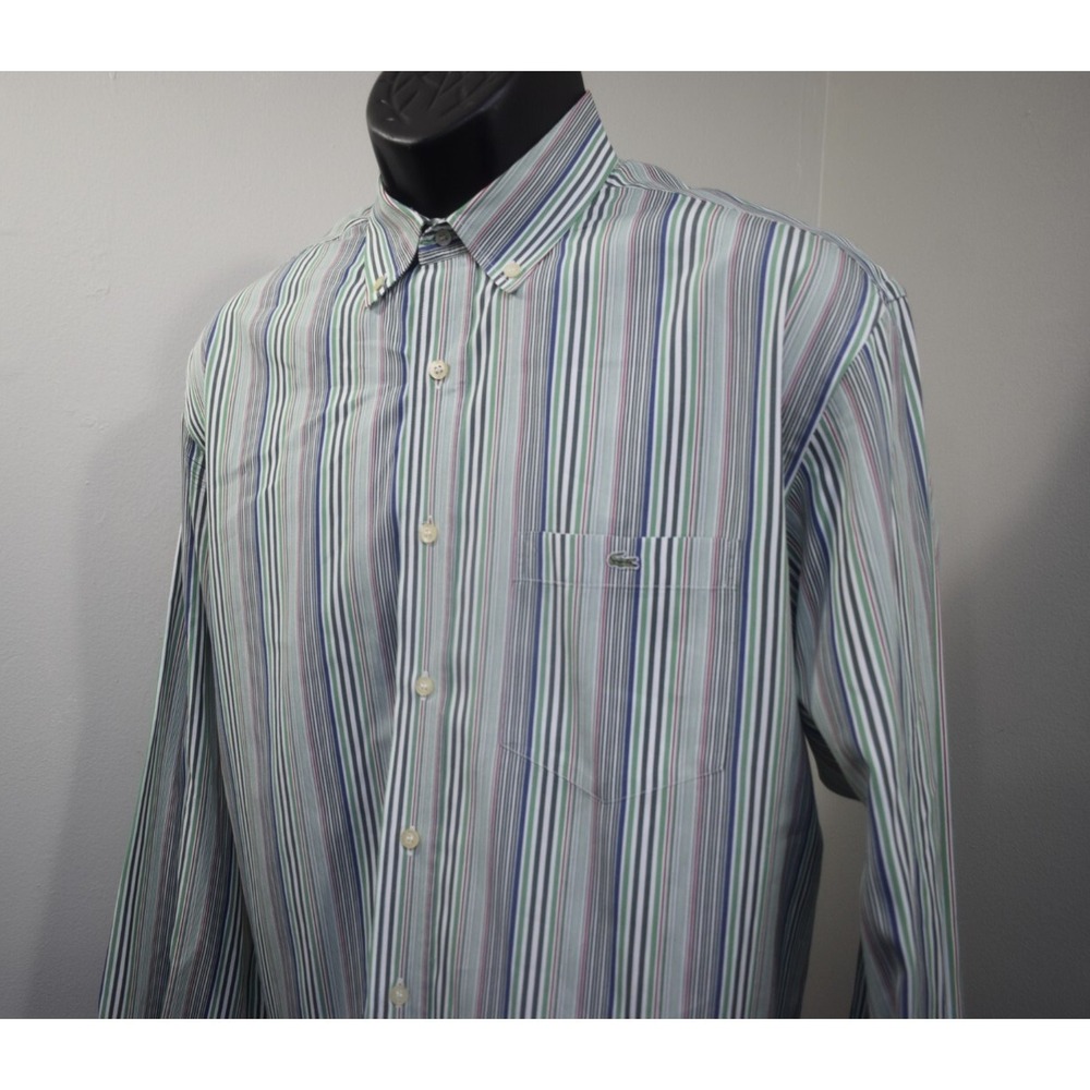 Lacoste Alligator Dress Shirt Striped Long Sleeve Button Up Mens Size EUR 44 XL